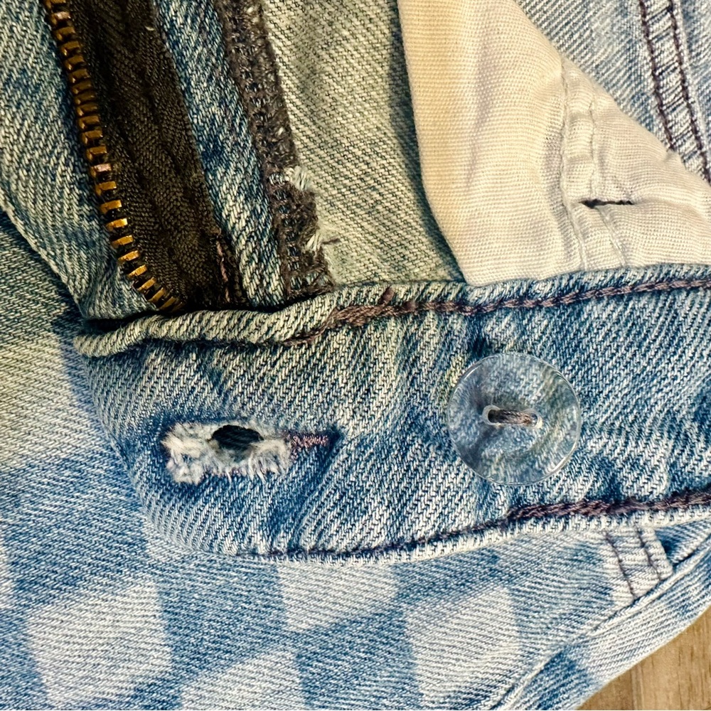 Asymmetrical Lazy Oaf 100% Cotton Half-Checkered Blue Denim Mini Skirt - Picture 8 of 10